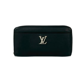 LOUIS VUITTON Zippy Lockme Leather Round Zip Bifold Long Wallet Black 29930
