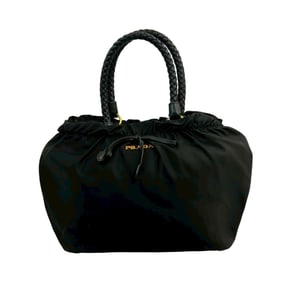 PRADA Prada logo hardware ribbon Tessuto nylon and leather 2-way shoulder bag/handbag, black 40199