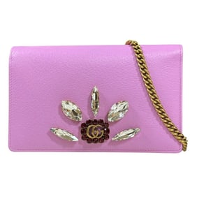Gucci Crystal Jewel GG Marmont Shoulder Bag, Leather 499782, Pink, Women's, GUCCI Chain Wallet