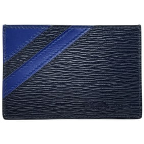 Salvatore Ferragamo card case, holder, embossed leather, black and navy, 66 0719, two-tone, business