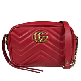 Gucci GG Marmont Shoulder Bag, Leather, 448065, Red, Women's, GUCCI