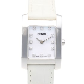 Fendi Women's Stainless Steel Watch 114-7000L Quartz with White Shell and 12 Diamonds