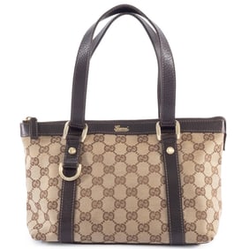 Gucci GG Canvas Tote Bag 141471 Leather Beige Brown Women's Mini Handbag GUCCI