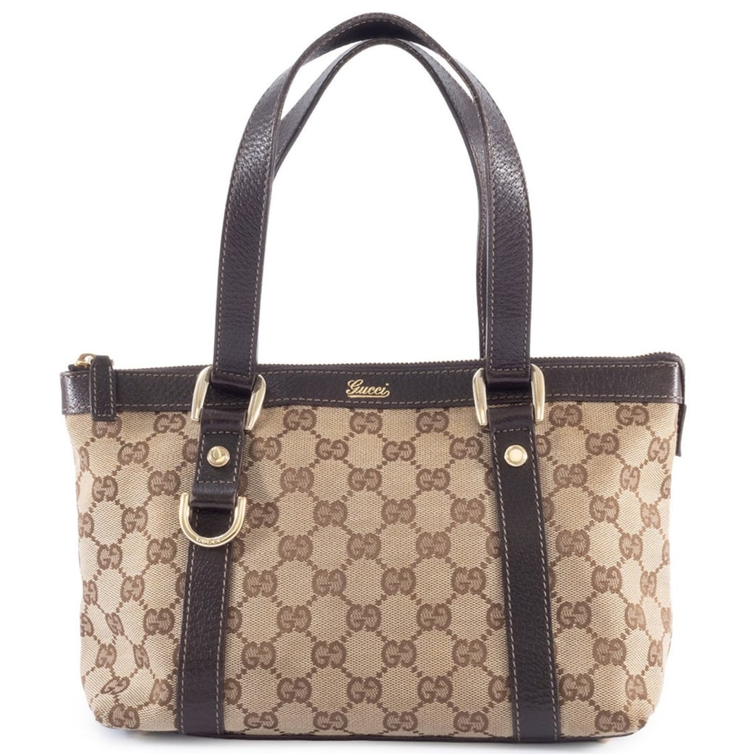 Gucci GG Canvas Tote Bag 141471 Leather Beige Brown Women's Mini Handbag GUCCI