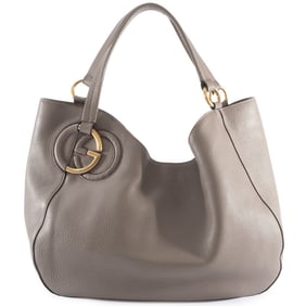 Gucci Interlocking G Shoulder Bag 309531 Leather Gray Women's Tote Handbag GUCCI
