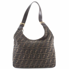 Fendi Zucca Shoulder Bag, Canvas and Leather, Brown, Women's, FENDI