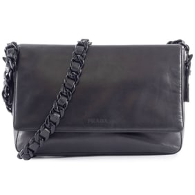 Prada Plastic Chain Shoulder Bag Leather Black Women's Flap PRADA