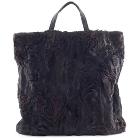 LOEWE fur handbag, leather, black and brown, women's lamb tote bag.