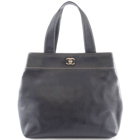 CHANEL Coco Mark Handbag, Caviar Skin, Black, Women's Tote