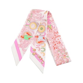 Hermes Hermès Twilly Pony Pit Stop Silk Scarf for Women, White, Red, and Multicolor