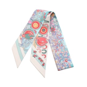 Hermes Hermès Twilly Pony Pit Stop Silk Scarf for Women, Ivory Multicolor