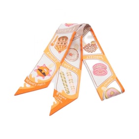 Hermes Hermès Twilly FUNNY ICE CREAM Silk Scarf for Women, Orange, White, Multicolor