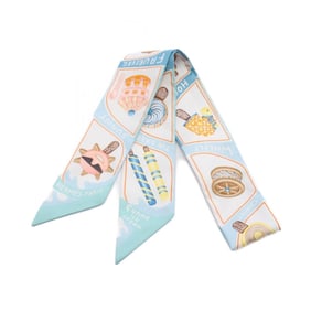 Hermes Hermès Twilly FUNNY ICE CREAM Silk Scarf for Women in Blue, White, and Multicolor