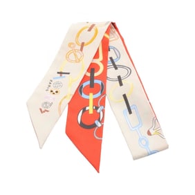 Hermes Hermès Twilly Do Re Boucles Silk Scarf for Women, Beige, Red, Multicolor