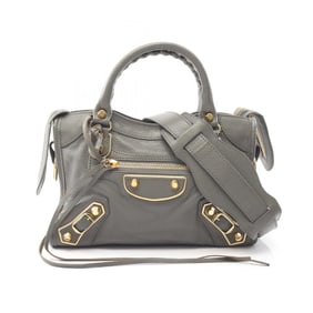 Balenciaga Classic Metallic Edge Mini City Handbag, Leather, Women's, Gray, 390160