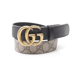 Gucci Double G GG Supreme Belt, Leather, Women's, Beige, Black