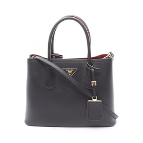 Prada Double Medium Tote Bag, Leather, Women's, Black and Red, 1BG775