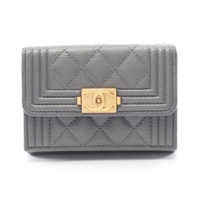 CHANEL Boy Chanel Tri-fold Wallet in Calfskin Leather, Women's, Gray