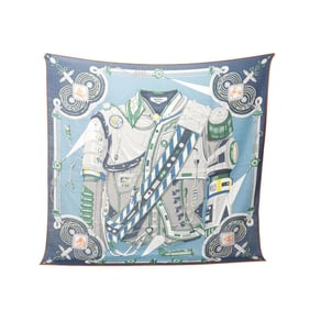 Hermes Hermès Carré 100 Neo Brandebourgs Scarf, Silk, Cashmere, and Women's, Navy Blue, Multicolor
