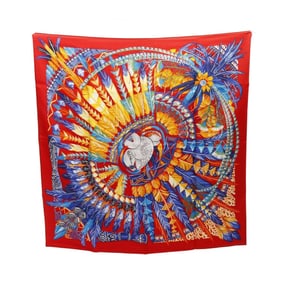 Hermes Hermès Carré 90 Danse Pacifice Silk Scarf for Women in Multicolored Red