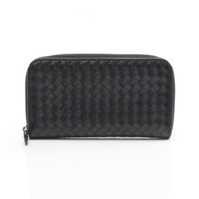 Bottega Veneta Intrecciato round long wallet, leather, men's and women's, black