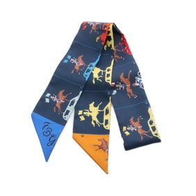 Hermes Hermès PARADE Twilly Silk Scarf, Women's, Navy Blue, Multicolor, 064150S