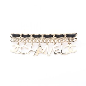 CHANEL Coco Mark Brooch, Gold-Plated Leather, Women's, Gold and Black, B19P