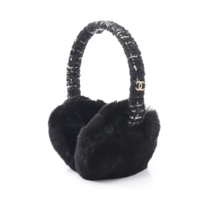 CHANEL Coco Mark Earmuffs, Accessory, Fabric, Lapin Fur, Women's, Black