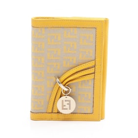 Fendi Zucchino Bifold Wallet, Canvas and Leather, Women's, Beige Yellow