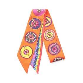 Hermes Hermès Belles du Mexique Twilly Silk Scarf for Women in Orange Multicolor