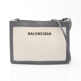 Balenciaga 339937 Navy Pochette Shoulder Bag in Canvas and Leather, Ivory Gray