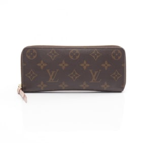 Louis Vuitton Portefeuille Clemence Round Long Wallet, Leather, Monogram, Women's, Brown and Pink,
