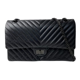 CHANEL Women's So Black Chevron 2.55 Double Flap Chain Shoulder Bag Crossbody