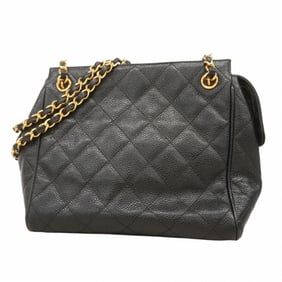 Chanel Matelasse Shoulder Bag with Chain, Caviar Skin, Black, Women's