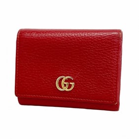 Gucci GG Marmont Tri-fold Wallet 474746 Leather Red Women's