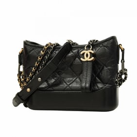 Chanel Shoulder Bag Chain Gabriel de Leather Black Gold Women's