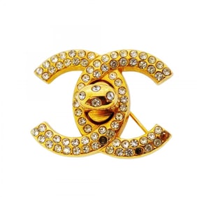 Chanel Coco Mark Brooch with GP Plated Rhinestones in Gold for Women