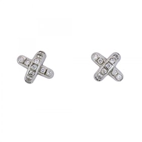 Tiffany cross-stitch earrings in platinum with diamonds for women.