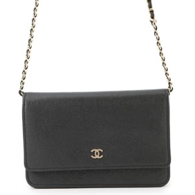 Chanel Chain Wallet Camellia Coco Mark Caviar Skin 7421 CHANEL Black