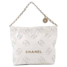 CHANEL 22 Matelasse Perforated Small Handbag in Shiny Calfskin Leather (AS3260) White