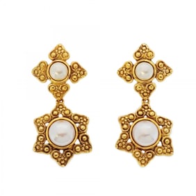 Chanel Earrings, GP Plated, Faux Pearl, Gold, Women's