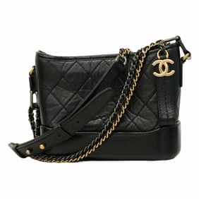 Chanel Shoulder Bag Chain Gabriel de Leather Black Gold Women's