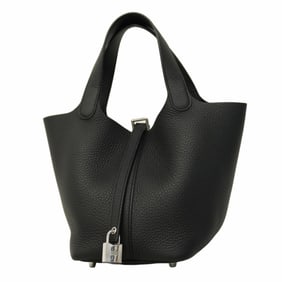 Hermes Hermès Picotin Lock PM Handbag in Taurillon Clemence Leather, Black, Double Stamped, Women's