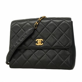 Chanel Matelasse Shoulder Bag with Chain, Caviar Skin, Black, Women's