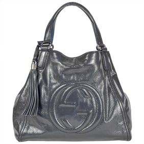 Gucci Soho Handbag Patent Leather 282309 Navy Enamel Tassel Women's