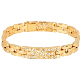 Cartier Maillon Panthère Bracelet Diamond 18KYG 35.4g 3-row Yellow Gold Women's
