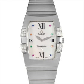 OMEGA 1586.79 Constellation Quadrella Quartz Watch White Shell Dial Ladies