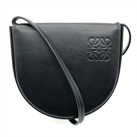 LOEWE Heel Pouch Mini Shoulder Bag Leather 102208 Engraved Black Wallet Women's