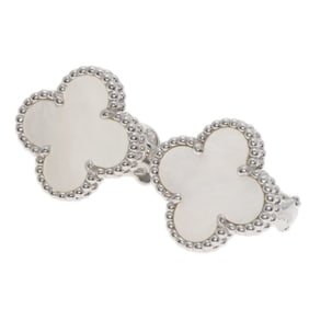 Van Cleef & Arpels Alhambra Shell Earrings in 18K White Gold for Women.