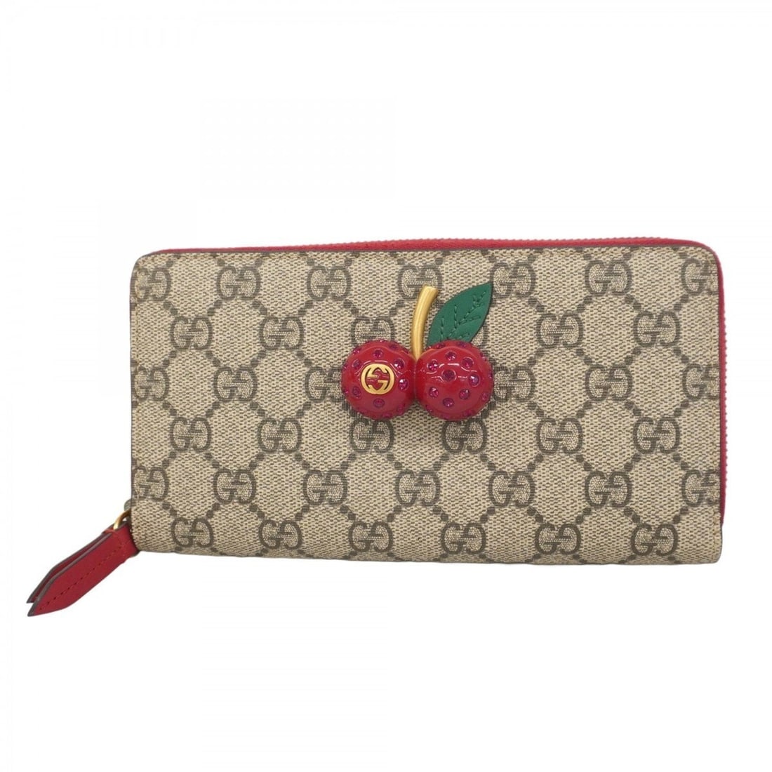 Gucci GG Supreme Cherry Long Wallet 476049 Beige Red Women's P1376924 (1 of 15)